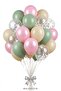 Rose and Sage 20-Piece Balloon Set – Transparent 11-Inch Party Balloons with Pink, Eucalyptus, Sea Sand, and Silver Confetti