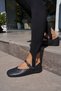 Pedro Women's Black Genuine Leather Ballet Flats with Ribbed Details - 6
