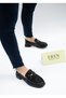 5509 Eren Shoes&Bag Genuine Leather Printed Buckle Detailed Thick and Low Heeled Women's Casual Shoes Real Leather Black - 4