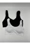 Black Ribbed Thick Strap Padded Bralette Bra - 3