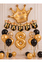 Party 8 Years Old Black Gold Birthday Party Set Number Foil Balloon Crown Happy Banner Balloon Decoration Set 1-9 Years Old - 2