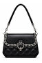 Quilted Embroidered Stone Detailed Double Strap Women's Stylish Hand and Shoulder Bag Black