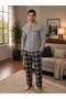 Men's Long Sleeve Three-Button Collar Pocket Detailed Plaid Pattern 100% Cotton Pajama Set - 2