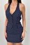 Navy Blue Striped Vest and Skirt Set - 4