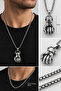 Men's Silver Color Fist Figured Necklace – 29 cm Chain – 4 cm Special Design Men's Necklace - 2