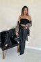 Black Leather Garnished Leopard Set - 4