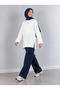 Women's White Oversize Modal Fabric Slit Detailed Crew Neck Hijab Tunic - 4