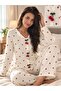 Women's Long Sleeve Cherry Pattern 100% Cotton Ribbed Pajama Set