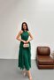 Emerald Green Ruffled Dress with Gathered Front - 3