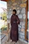 Brown Ruffled Chiffon Dress - 5