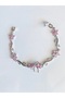 Steel Bracelet - Bracelet with Bow Detail, Pink Stones, Leaves and Flowers - 6