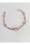 Steel Bracelet - Bracelet with Bow Detail, Pink Stones, Leaves and Flowers - 4