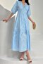 Baby Blue Gathered Detailed Lace Brode Dress - 4