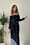 Black Knitwear Dress with Gold Buttons - 4