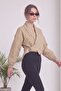Women's Shawl Collar Belted Long Sleeve Crop Jacket Red, Brown, Beige - 4