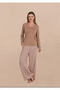 Beige V-Neck Patterned Pajama Set