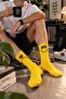 Hi Bye Written Smiling Face Patterned Yellow Unisex Socks - 3