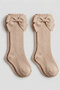 2 Pieces of Girls' Ribbed Knee-Length Socks with Bow