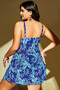 Women's Plus Size Blue Leaf Patterned Adjustable Strap Slit Short Nightgown - 2