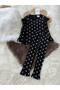 Girl's Black Heart Patterned Ribbed Bottom: Top Set - 2