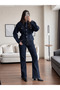 Navy Blue Waist-Slit Jacket and Trousers Denim Set - 8