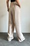 Women's Elastic Waist High Waist Parachute Fabric Palazzo Trousers 6013 Beige - 4