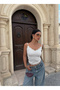 White Lace Detailed Ribbed Blouse