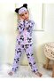 Cat Patterned Cotton Front Buttoned Long Sleeve Pajama Set with Eye Patch - 9038 - 2