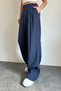 Women's Elastic Waist High Waist Parachute Fabric Palazzo Trousers 6013 Indigo - 3
