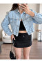 Blue Six-Rip Laser Crop Denim Jacket - 5