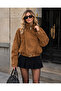Double Stand Collar Epaulettes and Belt Detailed Zippered and Buttoned Premium Zra Suede Jacket - 3