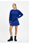 Women's Saks Blue Round Neck Flower Embroidered Sweater