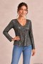 Long Sleeve Sequined Blouse - Black - 2