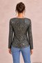 Long Sleeve Sequined Blouse - Black - 4