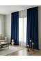 Navy Blue Color Velvety Texture Non-Pleated Plain Installation Gathered Living Room Background Curtain