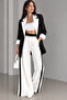 Women's Black and White Contrast Detailed Oversize Blazer Jacket Palazzo Pants Set - 8