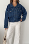 Women's Denim Jacket with Pocket Pockets, Epaulet Sleeves and Buttons - 2