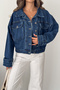 Women's Denim Jacket with Pocket Pockets, Epaulet Sleeves and Buttons - 8