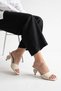 Women's Beige Heart Heeled Slippers - 8
