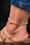 Bym346-1 Women's Orange Turquoise White Mini Beaded Gold Detailed Thin Anklet