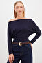 Bat Sleeve Boat Neck Gathered Modal Blouse - 5