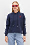 3 Thread Heart Embroidered Hooded Sweatshirt with Stopper - 2