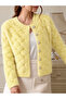 Women's Soft Feather Textured Pearl Detailed Diamond Patterned Knitwear Cardigan - 2