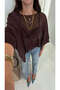 Ridra Brown Rubber Sleeve Oversized Cape Knitwear - 2