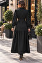 Timeless Elegance - Women's Shirt Collar Long Sleeve Front Buttoned Belted Flounce Detailed Long Dress - 3