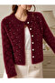 Women's Soft Feather Textured Pearl Detailed Diamond Patterned Knitwear Cardigan - 2