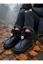 Children's and Women's Intense Fur Waterproof Figured Short Boots-Black - 3