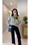 Midra Green Striped Zipper Detailed Polo Collar Knitwear - 3