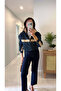 Nilana Navy Blue Stripe Detailed Zippered Jacket - 3