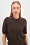 Floral Embroidered Crew Neck Short Sleeve Knit Sweater - 2